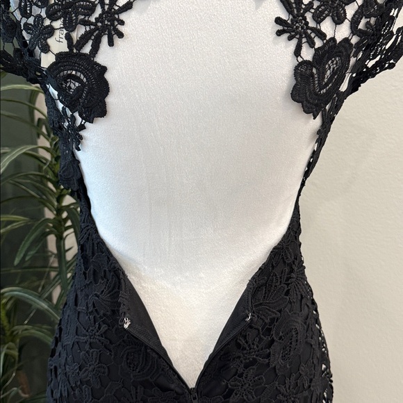 Mi Ami Francesca’s Black Dressy Lined Lace Mini Dress Open Back Fitted NWT M - Picture 7 of 16